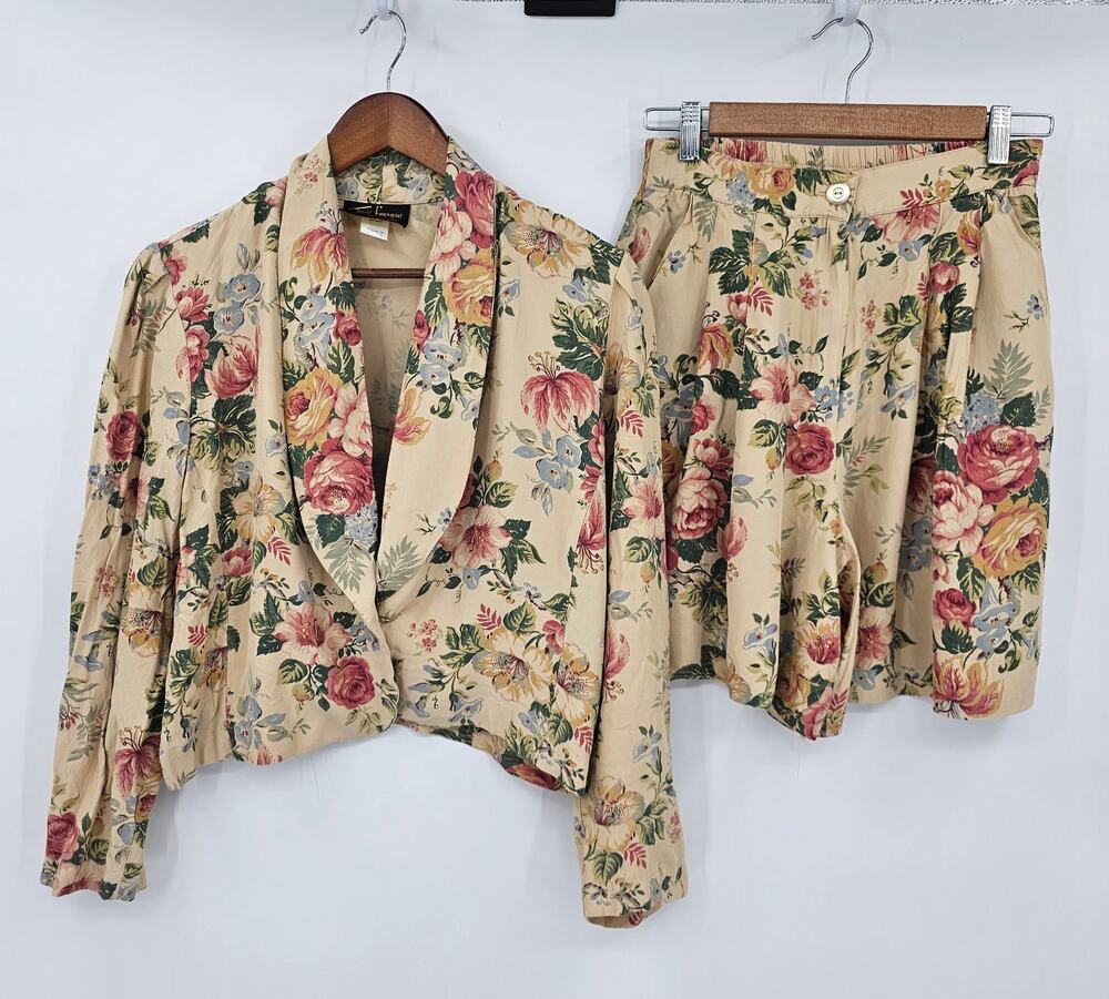 Vtg 90s Toni Garment for CC Magic 2 Piece Blazer L & Shorts 7/8 Floral Outfit
